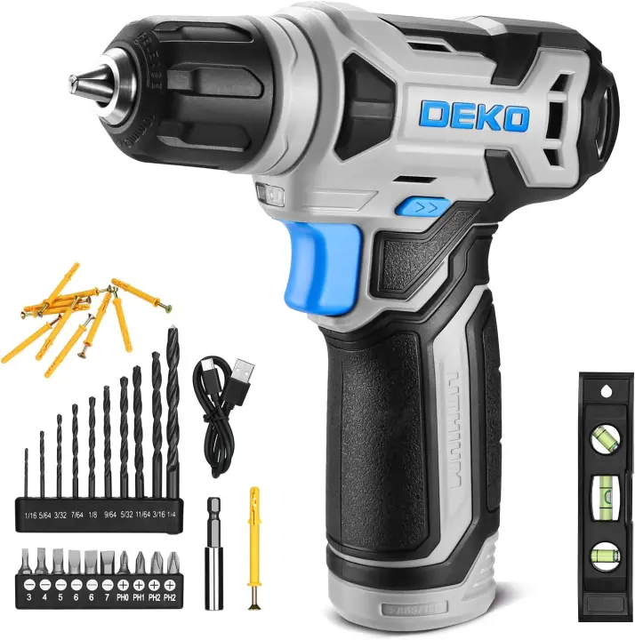 Taladro Inalámbrico DEKO 8V rosa con Conjunto de Broca sin Llave de 3/8" y LED Integrado Cable de Carga Tipo-C Accesorios de 42piezas Herramienta Eléctrica para Perforar y Ajustar/Sujetar Tornillos - 1