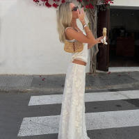 BUNO-Faldas largas elegantes francesas de malla de moda Vintage de cintura alta Casual Primavera Verano fiesta de noche nueva falda Maxi - details 5