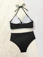 Bikini de Cintura Alta 2025 Traje de Baño de Halter para Mujeres Traje de Baño Sólido - details 3