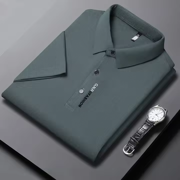 Polo de manga corta de Color sólido para hombre, Top elástico cómodo y transpirable, recién llegados, estilo informal de negocios - 1