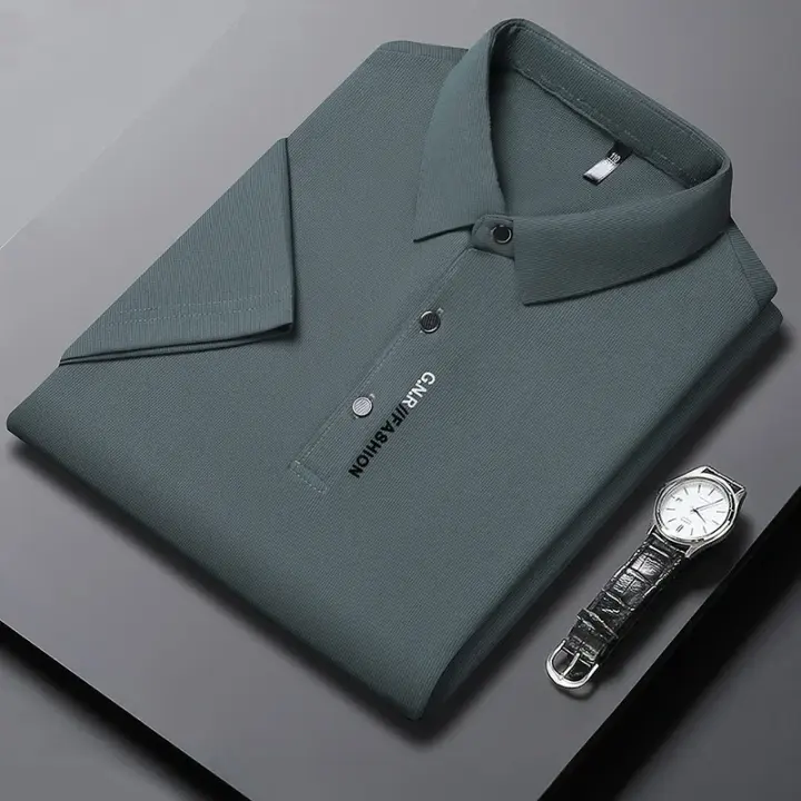 Polo de manga corta de Color sólido para hombre, Top elástico cómodo y transpirable, recién llegados, estilo informal de negocios - 1