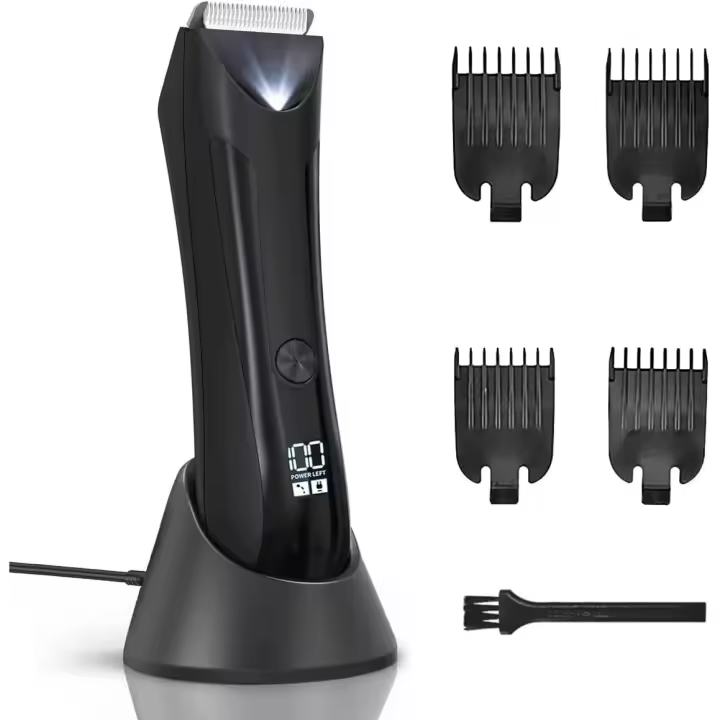 Recortador de vello corporal eléctrico para hombres, afeitadora de bolas, recortador de vello púbico en la ingle, barba, base de carga USB, kit de aseo corporal, cuchilla de cerámica reemplazable, afeitadora de higiene para hombres, impermeable, húmedo y - 1