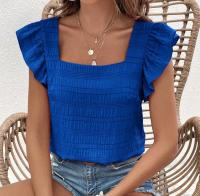 Camiseta plisada de talla grande para mujer, chaleco de manga voladora, blusa con cuello Barco, holgada, informal, Otoño, verano, 42, 44, 46 - details 1
