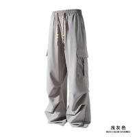 Pantalones casuales de secado rápido, pantalones de cintura elástica rectos sólidos plisados ​​con bolsillo lateral a la moda para hombres, pantalones sueltos de seda de hielo para uso diario - details 11