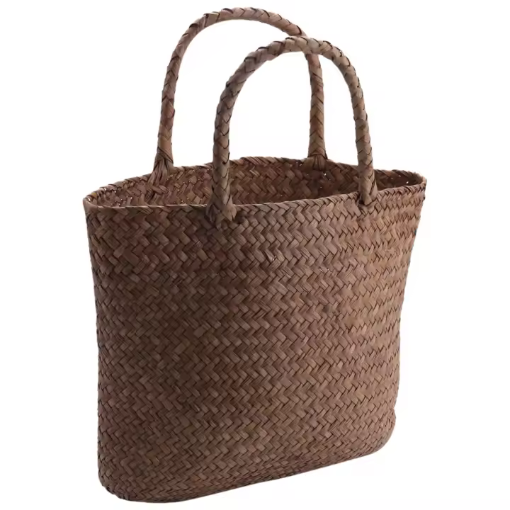 Bolso de mano para mujer de mimbre natural estilo informal para jardín, bolsa de la compra pequeña, tejido de paja entrelazada, diseño trenzado, hecho a mano - 1