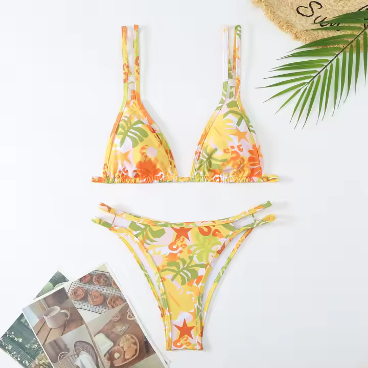 Conjunto de dos piezas Traje de baño sexy con tanga estampado para mujer Primavera/Verano 2024 - 1