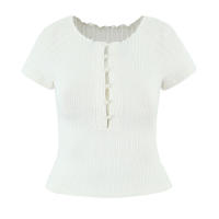 Suéter de Manga Corta con Botones de Perlas Moda Femenina Ouwu Jersey de Punto con Tejido de Fósforo - details 1