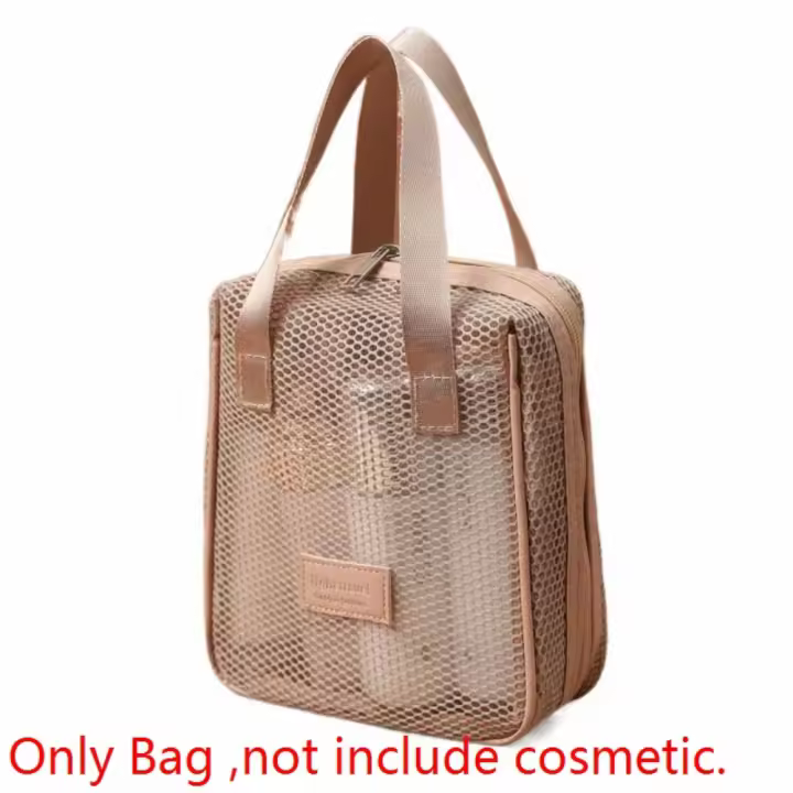 Bolsa de cosméticos de malla de Color sólido, bolsa de maquillaje transparente de gran capacidad, bolsa de almacenamiento, bolsa de aseo, almohada, bolsa de maquillaje para exteriores - 1