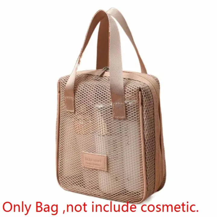 Bolsa de cosméticos de malla de Color sólido, bolsa de maquillaje transparente de gran capacidad, bolsa de almacenamiento, bolsa de aseo, almohada, bolsa de maquillaje para exteriores - 1