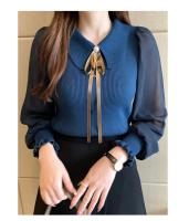 2025 otoño mujer gasa Patchwork suéter manga linterna cuello vuelto jersey con botones mujer Oficina señora suéter invierno - details 10