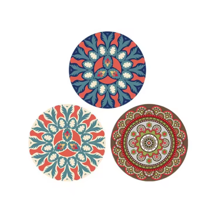 Posavasos de goma con diseño de Mandala para mesa, mantel individual impermeable, colorido, redondo, decoración del hogar, 3 uds. - 1