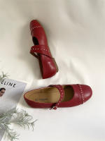 Nuevo nicho retro, cabeza redonda japonesa, zapatos individuales de suela plana, hebilla de una palabra grabada, zapatos individuales Mary Jane - details 2