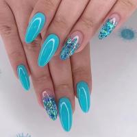 Juego De Uñas Postizas Cortas Redondas Glacial Azul Con Tiras Adhesivas Set Completo Para Manicura DIY En Salón Uñas Postizas Francesas Desmontables - details 6