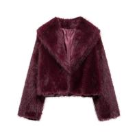 TRAFZA-Chaqueta de piel sintética para mujer, abrigo holgado de manga larga con cuello vuelto, color liso, informal, para invierno, 2024 - details 4