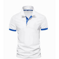 Polo de manga corta ajustado para hombre, camisa de cuello suave y sólido, trabajo, Golf, senderismo, informal, azul marino/blanco - details 25