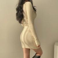 Vestido Bodycon De Mujer En Técnica De Tejer Slim V-Neck Manga Larga Estilo Casual Midi Suéter Vestido Para Otoño Invierno 2024 - details 3