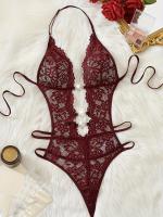 Body de Encaje Verde Esmeralda con Detalles Recortados y Bordes Festoneados – Body Sensual para Mujer, Mezcla Suave de Poliéster, Lavado a Mano, Ropa Romántica |   Diseño Elegante en Encaje con Bordados Festoneados - details 12