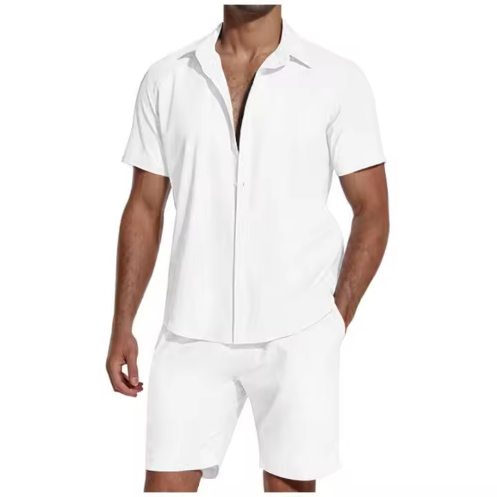 Traje de verano para hombre, conjunto de 2 piezas, camisa de manga corta y pantalones cortos, traje de playa - 1
