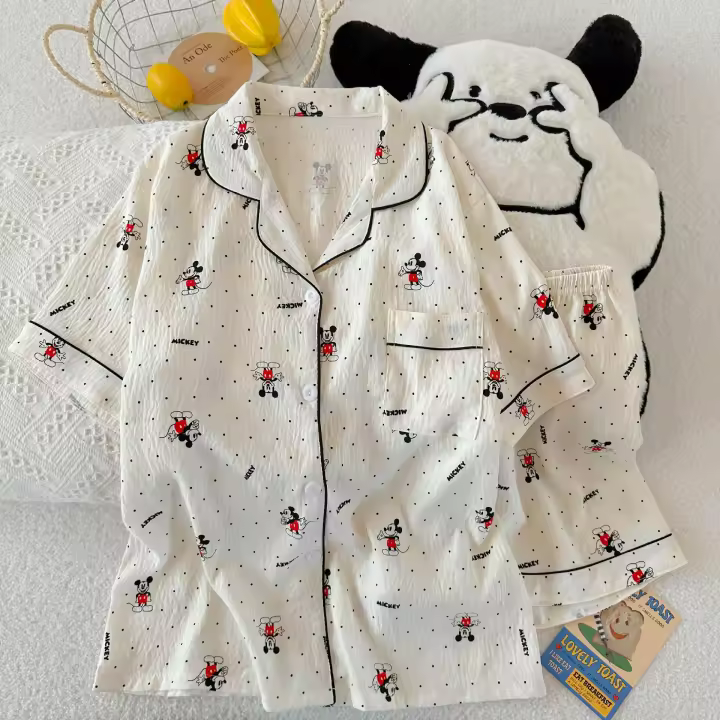 Pijama de Perro Feliz 2025 Algodón Nuboso Manga Corta Moda de Verano de Alta Gama para Mujeres - 1