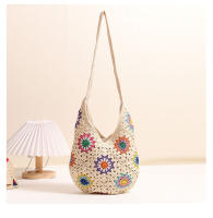 Bolso de algodón tejido con flores coloridas de estilo étnico, bolso de paja casual, bolso de playa para vacaciones, bolso de hombro de estilo perezoso - details 0