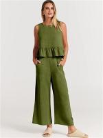 Conjunto casual de verano para mujer, top sin mangas plisado y pantalones cortos de pierna ancha - details 45