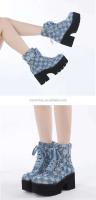 Dropshipping logo moda denim tacón grueso mujeres, botines con cordones de talla grande para mujer - details 7