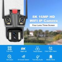 Cámara de Seguridad IP PTZ de 16MP 8K Cuatro Lentes Zoom 10X WiFi Tres Pantallas Vigilancia Cámara de Seguridad Android Compatible ONVIF Batería Operada Estilo de Torre - details 0
