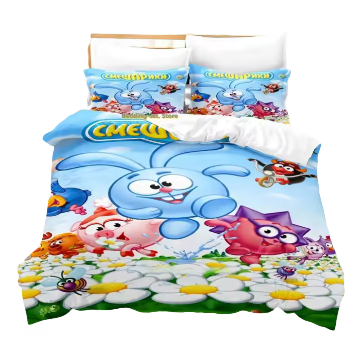 Juego de Ropa de Cama Smeshariki con Estampado 3D de Anime Tamaño de Cama Sencillo, Doble, Rey - 1
