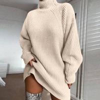 Jersey de punto holgado de Color liso para mujer, Jersey de manga larga, vestido suéter de cuello alto, otoño e invierno, 2023 - details 3