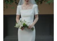 Vestido largo elástico y ajustado de manga corta con cuello cuadrado francés para mujer - details 6