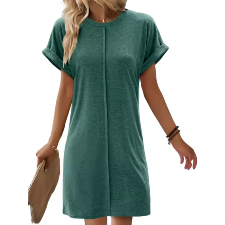Ropa casual de mujer, cuello redondo, color liso de ropa de mujer de moda, manga corta suelta - 1