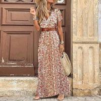 Vestido bohemio de verano para mujer, talla grande con abertura, traje elegante, manga corta, cinturón en la cintura, 2025 - details 4
