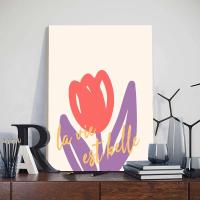 Pintura Nórdica de Tulipanes en Lienzo JUBEER con Marco Decoración para el Hogar Arte de Pared para Dormitorio Diseño de Flores en Lienzo y Acuarela - details 3
