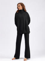BGTEEVER-suéteres cálidos de manga larga para mujer, jersey de cuello alto y pantalones de pierna ancha de punto, trajes elegantes e informales, 2 piezas - details 8