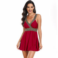 Traje de baño de dos piezas para mujer, bañador de color liso con pantalones de seguridad y falda, talla grande, 2024 - details 13