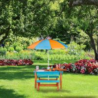 Mobiliario Infantil para jardín, Conjunto con Mesa, Dos Bancos y sombrilla, Muebles de Exterior, Madera, Multicolor - details 1