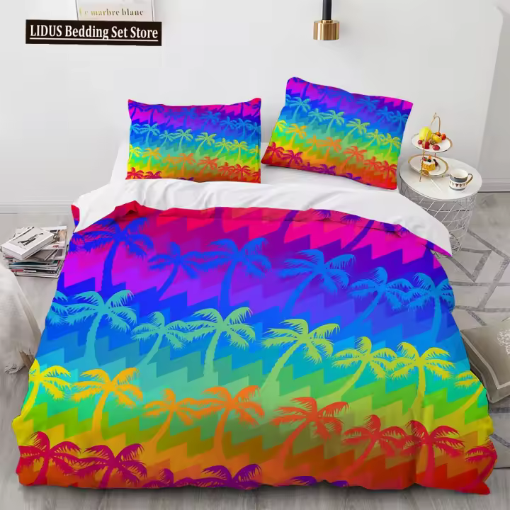 Conjunto de Funda de Edredón Arcoiris Patrón de Cielo de Césped 3D Tamaño de Cama King - 1
