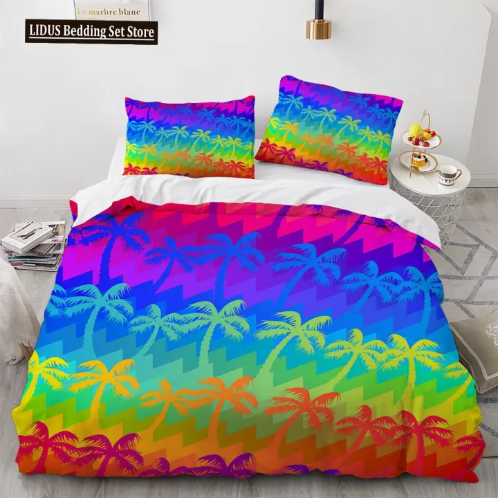 Conjunto de Funda de Edredón Arcoiris Patrón de Cielo de Césped 3D Tamaño de Cama King - 1