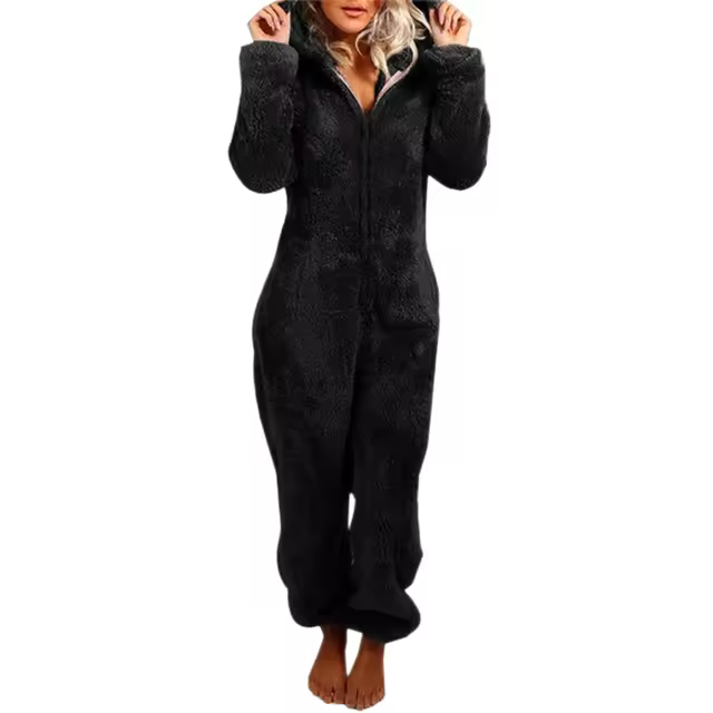 Pijamas cálidos de Invierno para mujer, monos de lana esponjosa con capucha, camisón de manga larga con cremallera, ropa de casa - 1