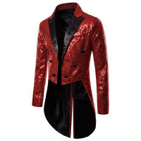 Chaqueta de esmoquin con lentejuelas para hombre, abrigo ajustado con cola - details 6