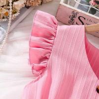 Vestido Rosa para Niñas de 8 a 12 Años Manga Voladora y Cuello en V Vestido Casual Dulce para el Verano 2024 - details 3