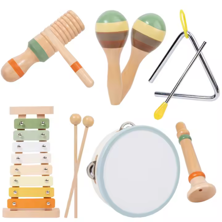 Instrumentos musicales para bebés-Montessori juguetes de madera para niños pequeños 1-3, juego de instrumentos de percusión de colores neutros con xilófono bohemio moderno para niños preescolares educativos 3+ - 1