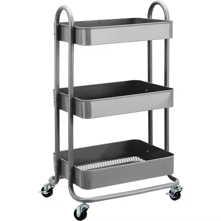 Carrito de cocina o multiuso de tres niveles con ruedas en verde menta - 1