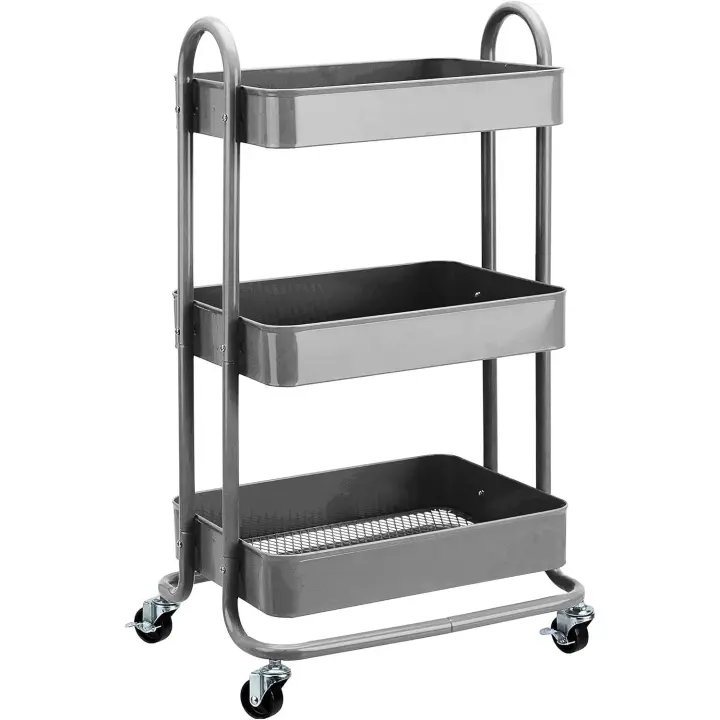 Carrito de cocina o multiuso de tres niveles con ruedas en verde menta - 1