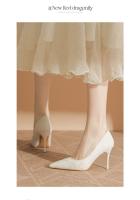 Nuevos tacones altos de las mujeres stiletto moda francesa temperamento boda novia zapatos de las mujeres blanco solo zapatos - details 11