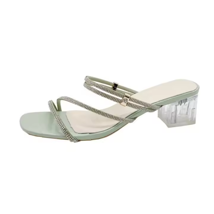 Sandalias de Mujer de Tacón Grueso con Diamantes de Imitación Estilo de Hadas para el Verano Nuevo 2025 - 1
