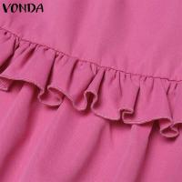 VONDA, vestido con volantes para mujer, verano 2025, vestido veraniego de Color sólido, Vestidos de playa con cuello en V, bata holgada informal bohemia de gran tamaño - details 10