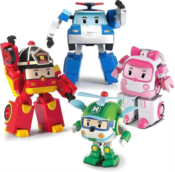 SBSG Robocar Poli Paquete de 4 Poli + Amber + Roy + Helly Robot transformable de juguete, figura de acción transformable de juguete - 1