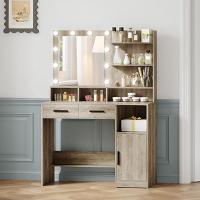 Mesa de Maquillaje con Espejo y LED Regulables Diseño de Cajón y Armario con 3 Escritorios y 4 Compartimentos Abiertos Blanco DT32503X - details 8