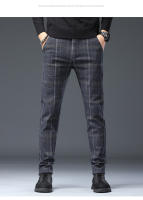 Pantalones Largos de Moda para Hombres Primavera 2025 Ajuste Delgado, Legua Recta, Estilo Casual a Cuadros Ropa de Negocios Elegante - details 4